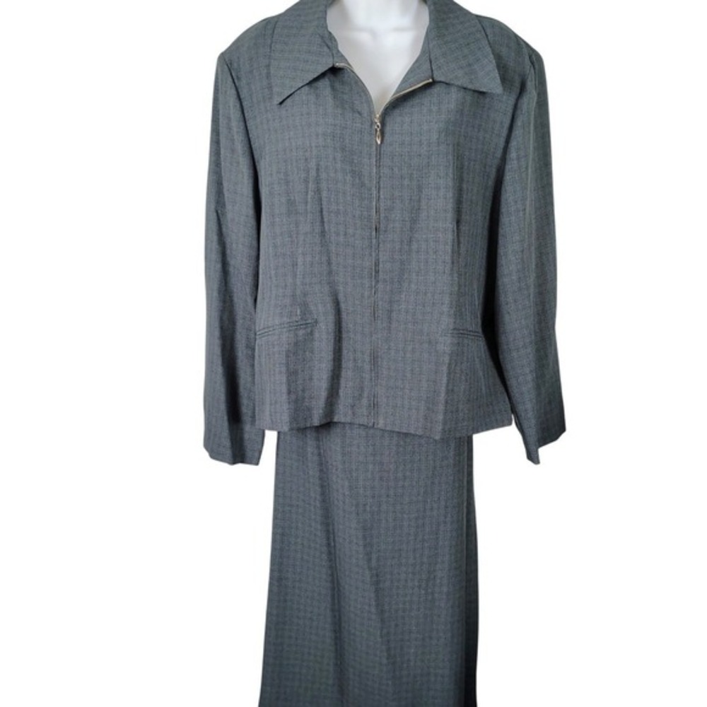 Sweet Suit Gray Zip Front Jacket‎ Midi Skirt Set Plus Size 16 Vintage 90s dark